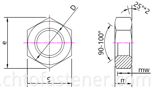 DIN 936 Hexagon thin nuts drawing